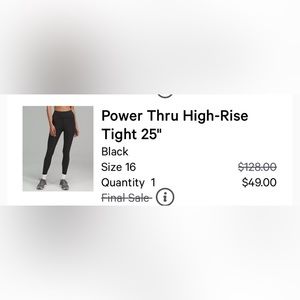 Lululemon Power Through High Rise Tight Size 16